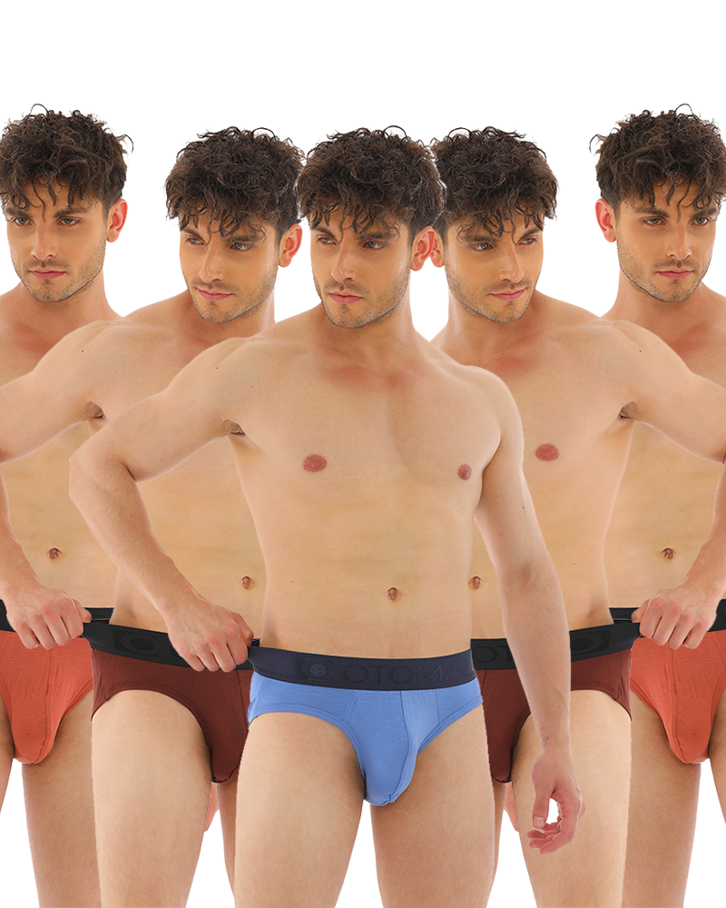 OTOMAN Bamboo Briefs for Men (Pack of 5) - Mixed Colours - Blue 1 + Brown 2 + Dark Brown 2