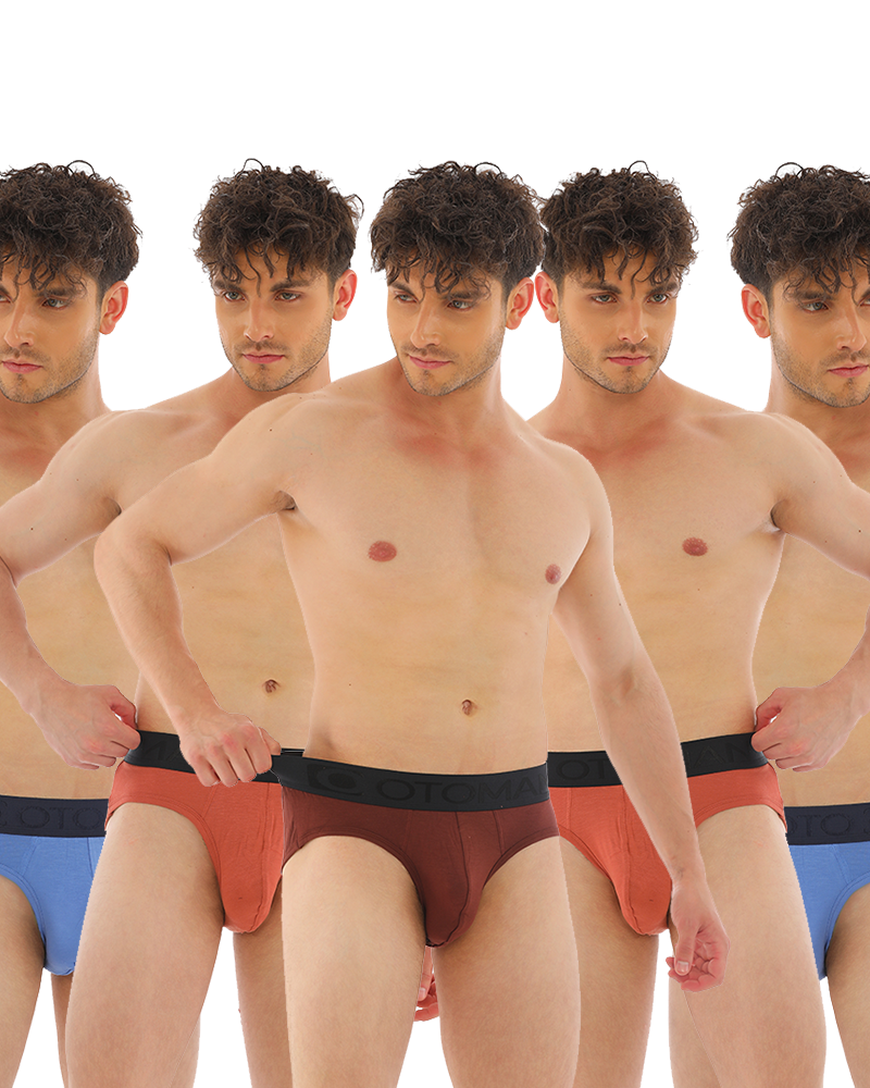 OTOMAN Bamboo Briefs for Men (Pack of 5) - Mixed Colours - Blue 2 + Brown 2 + Dark Brown 1