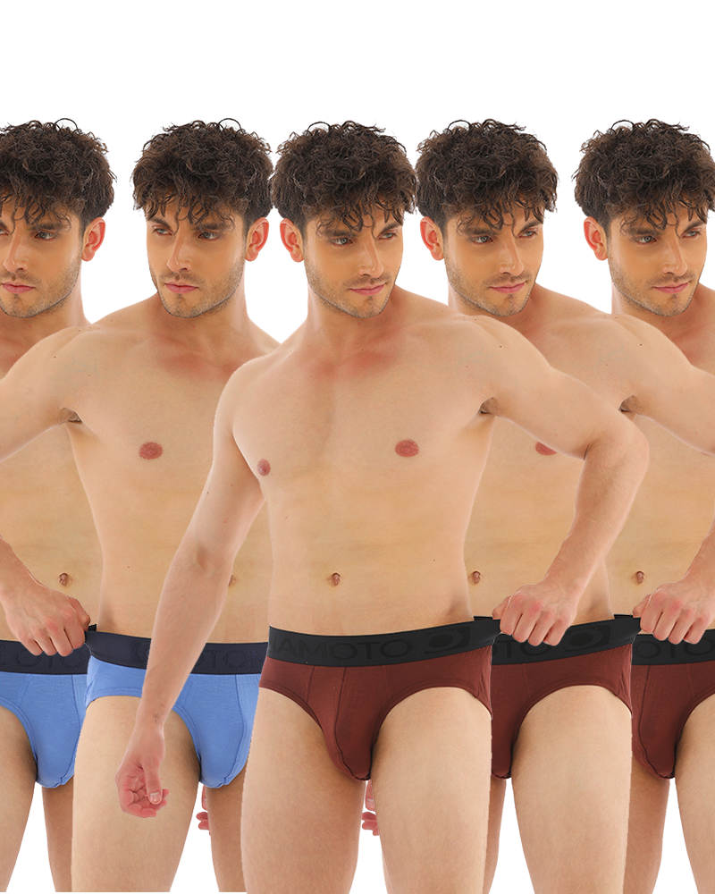OTOMAN Bamboo Briefs for Men (Pack of 5) - Mixed Colours - Blue 2 + Dark Brown 3