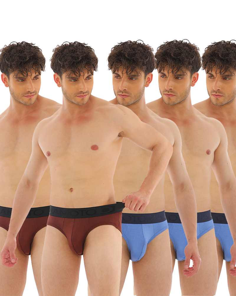 OTOMAN Bamboo Briefs for Men (Pack of 5) - Mixed Colours - Blue 3 + Dark Brown 2