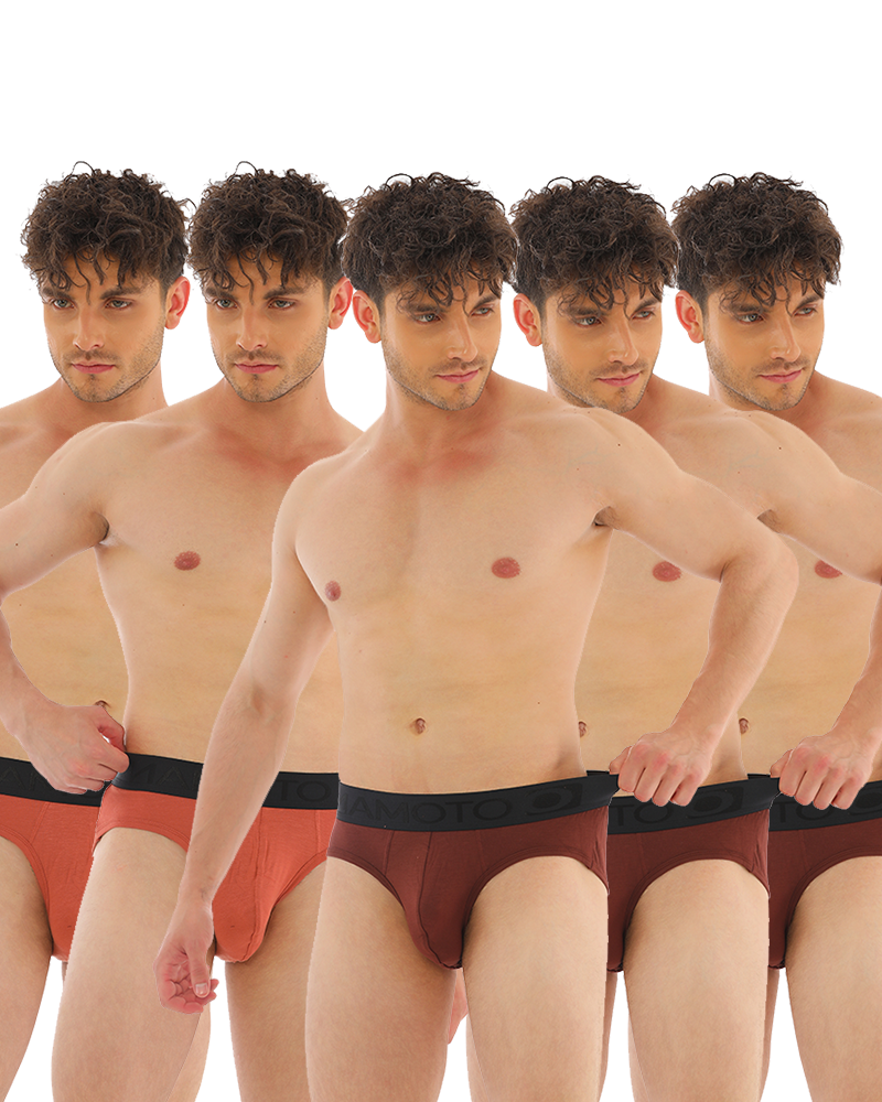 OTOMAN Bamboo Briefs for Men (Pack of 5) - Mixed Colours - Brown 2 + Dark Brown 3