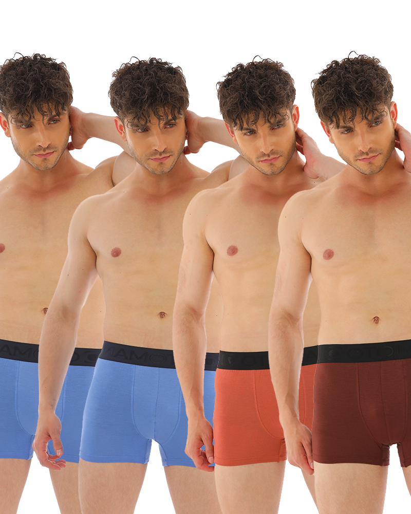 OTOMAN Solid Trunks for Men (Pack of 4) - Mixed Colours - Blue 2 + Brown 1 + Dark Brown 1