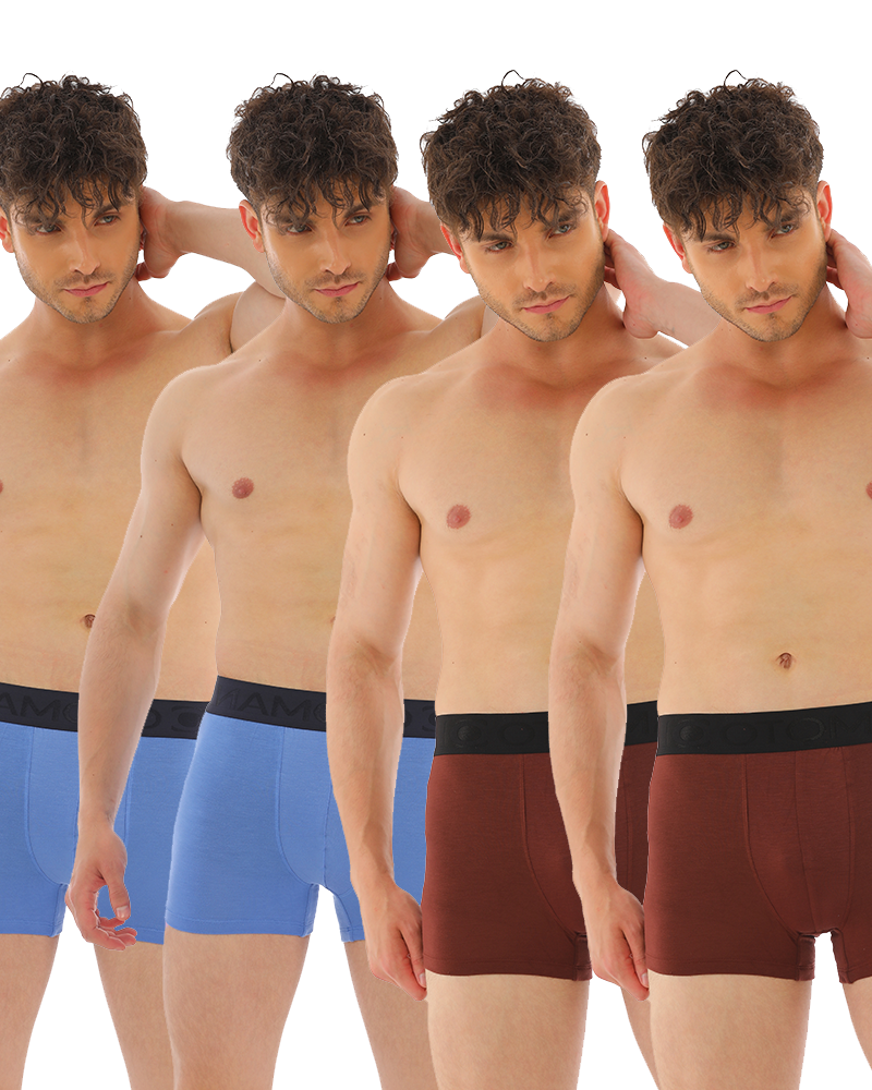 OTOMAN Solid Trunks for Men (Pack of 4) - Mixed Colours - Blue 2 + Dark Brown 2
