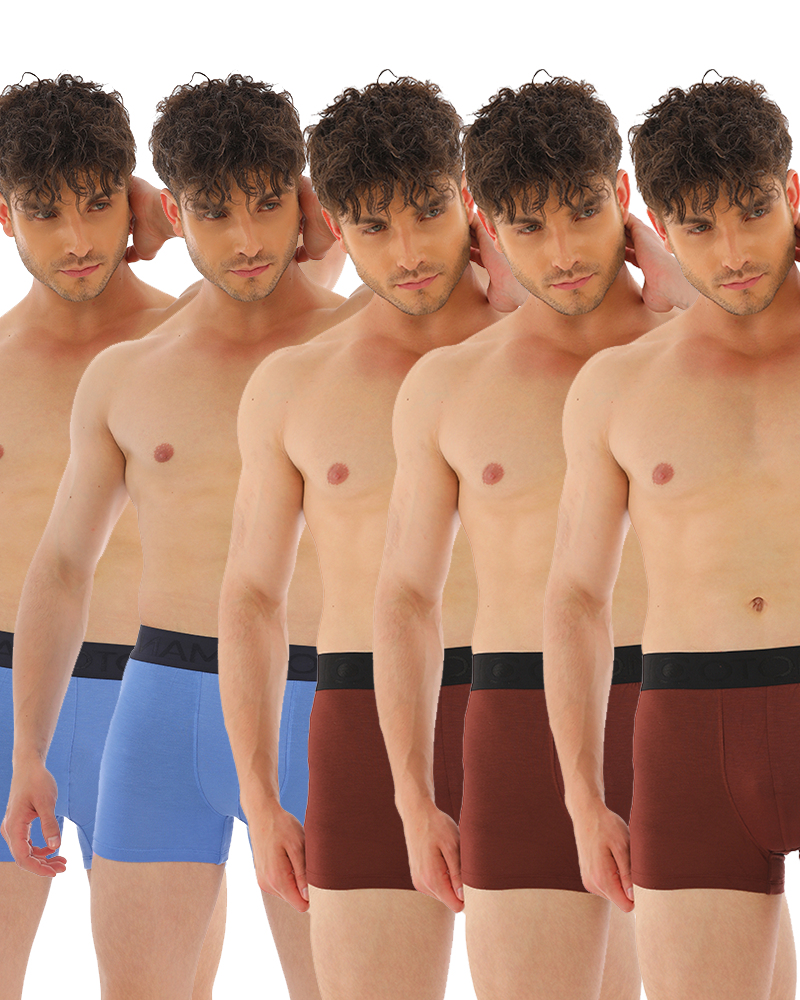 OTOMAN Solid Trunks for Men (Pack of 5) - Mixed Colours - Blue 2 + Dark Brown 3