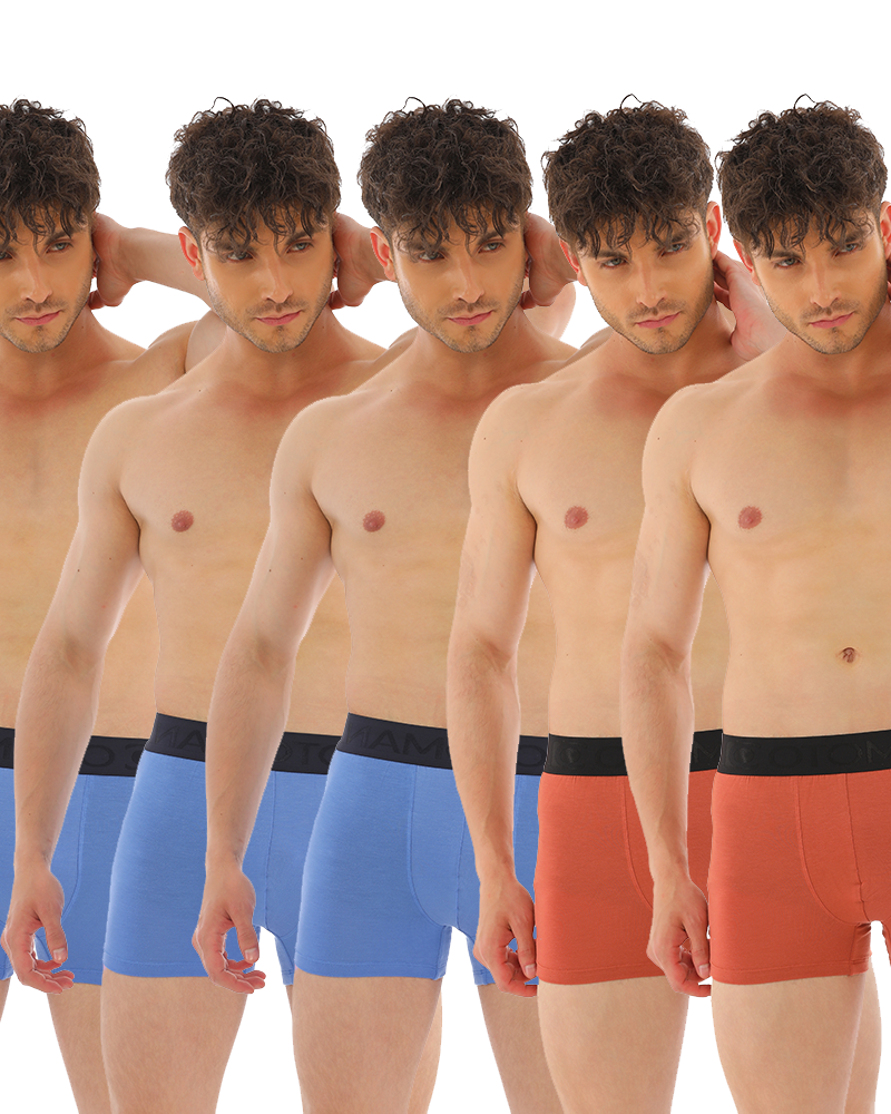 OTOMAN Solid Trunks for Men (Pack of 5) - Mixed Colours - Blue 3 + Brown 2