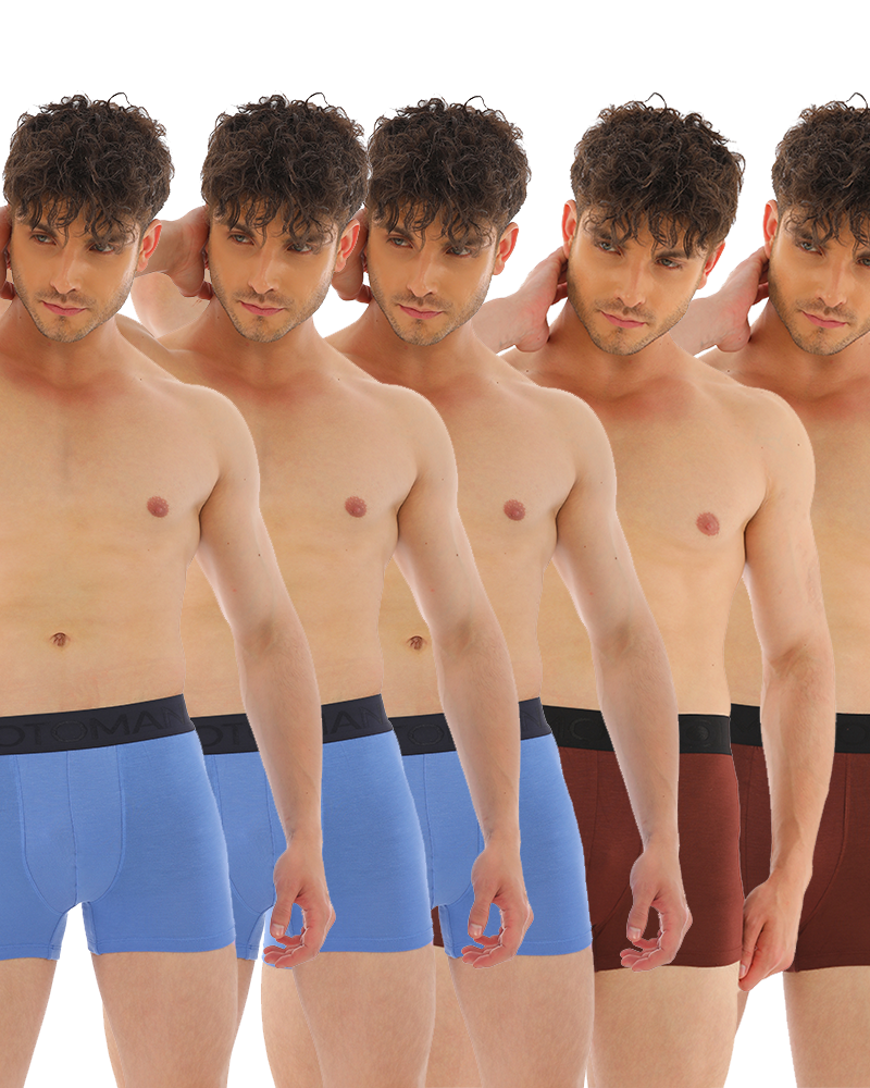 OTOMAN Solid Trunks for Men (Pack of 5) - Mixed Colours - Blue 3 + Dark Brown 2